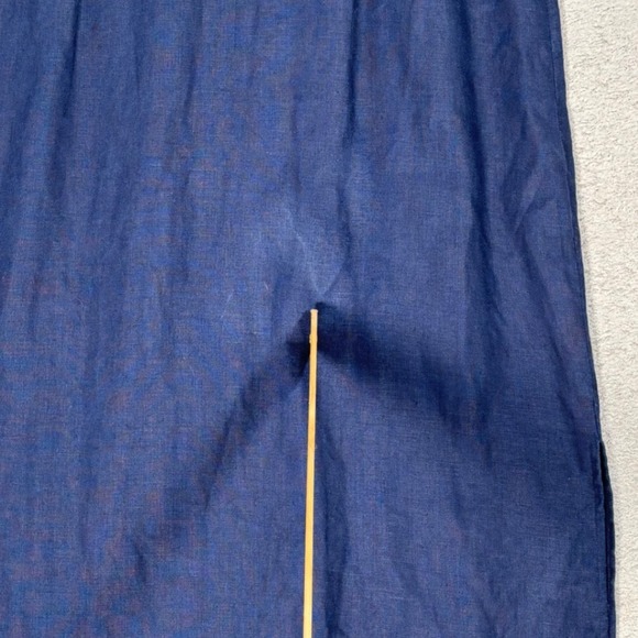 STS Sail to Sable Linen Maxi Dress M Navy Blue Pink Collar Coastal Prep - Picture 11 of 13